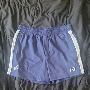 Blue and White Athletic Shorts with Elastic Waistband